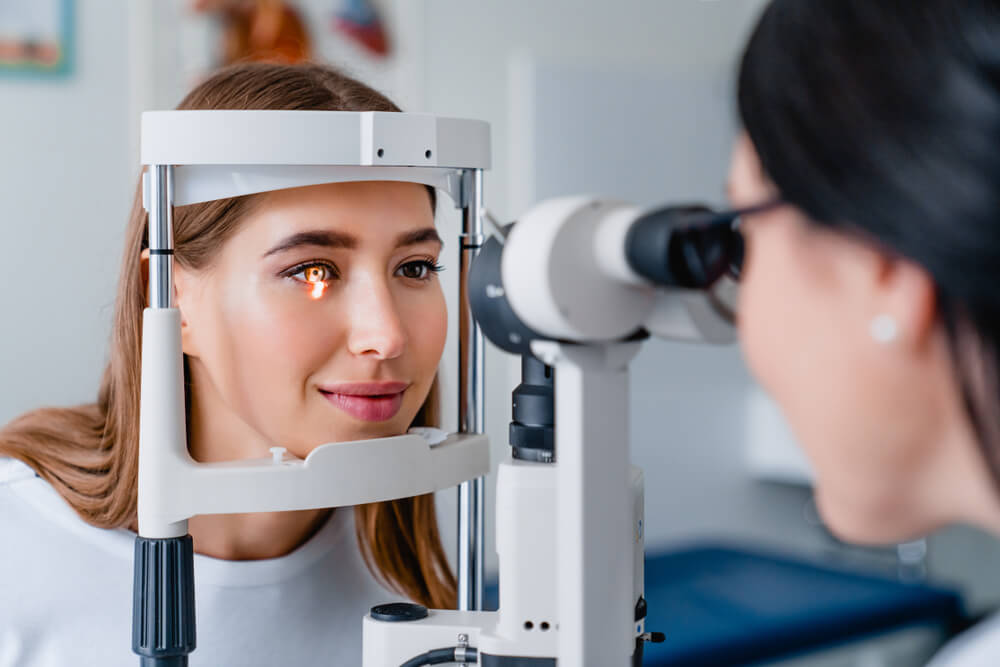 Woman having as eye exam